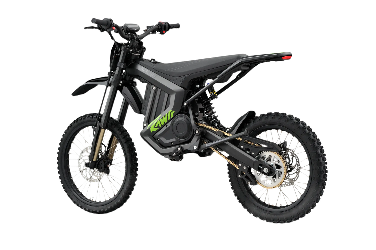Black electric bike with 'RAW' branding on a white background
