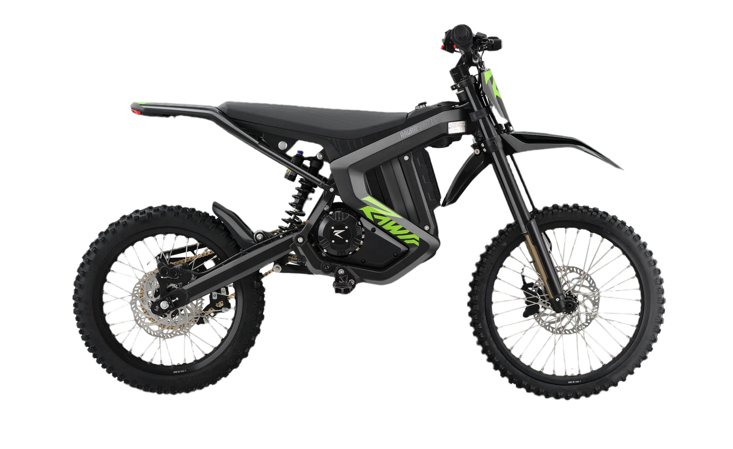 Black electric bike with green accents on a white background