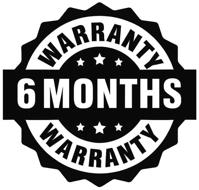 6 months warranty stamp on a white background