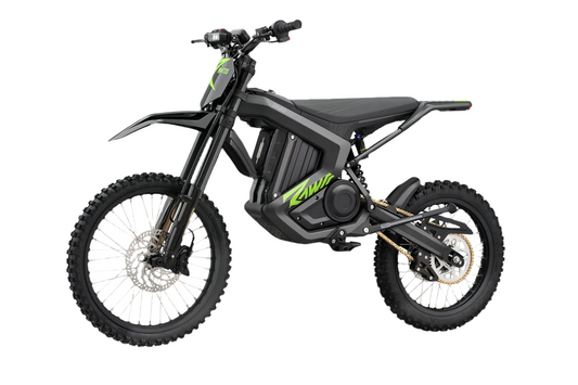 Black electric bike with 'Raw' branding on a white background